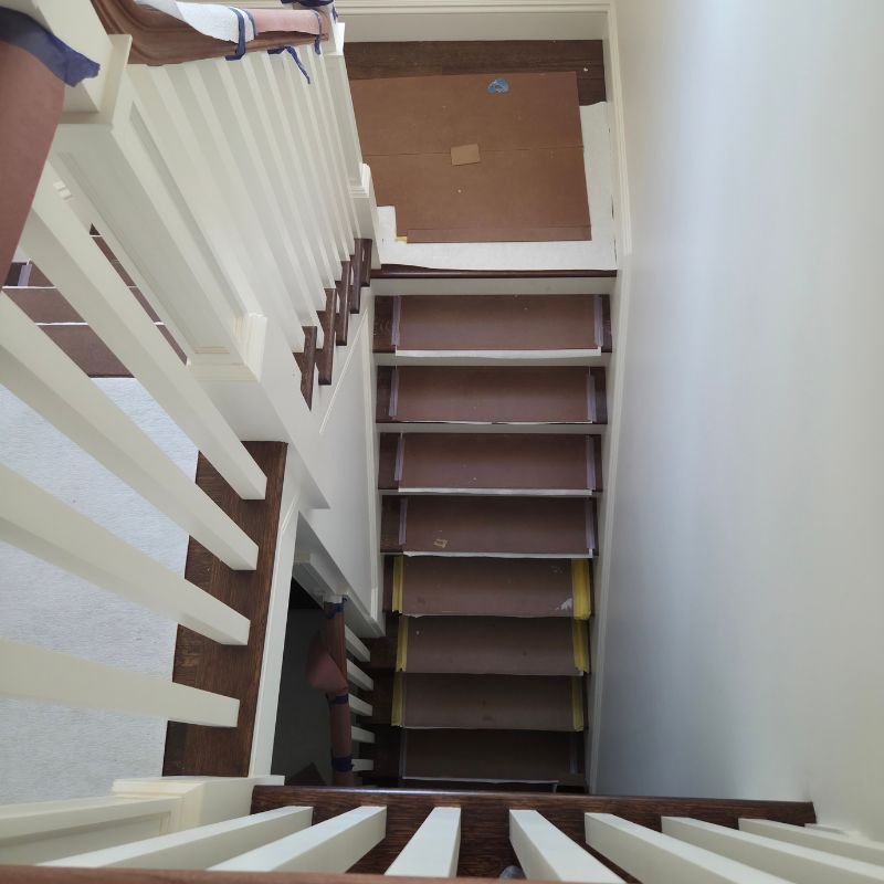 Close-up of handcrafted wooden staircase steps showcasing precision carpentry