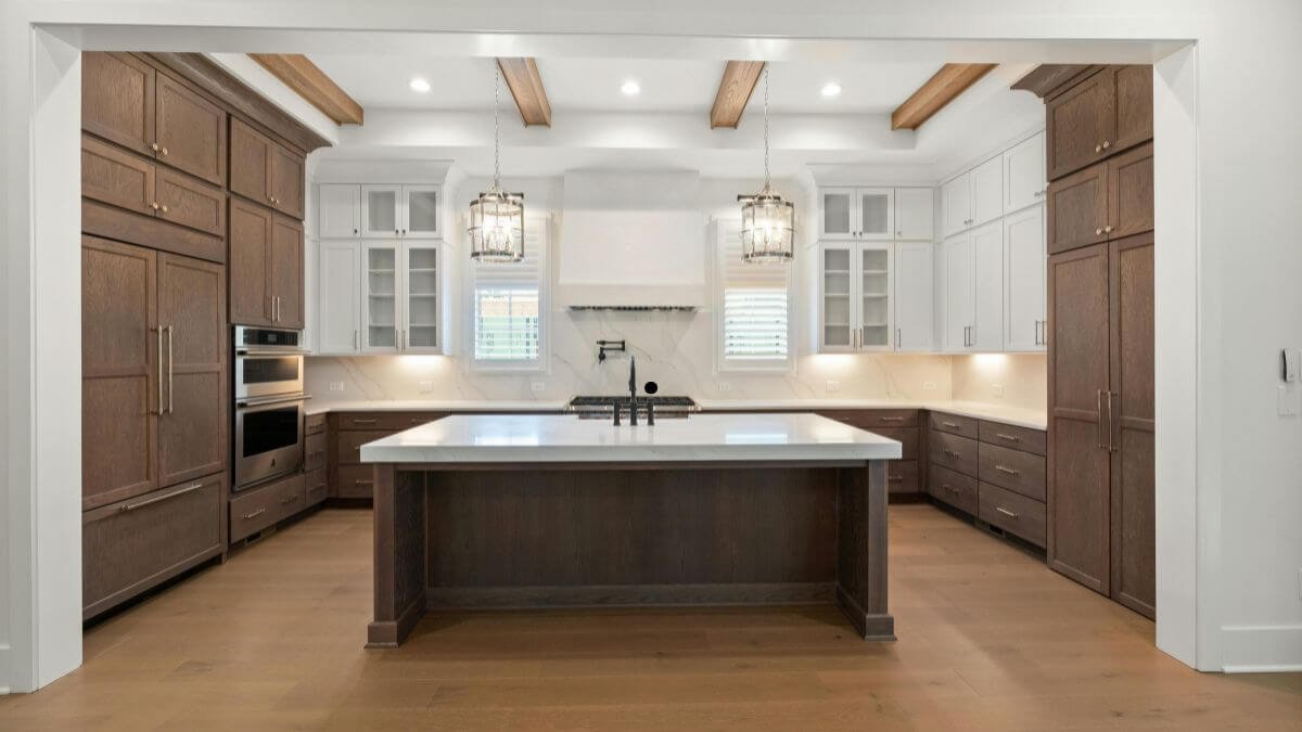 Modern kitchen island with premium wood grain detail